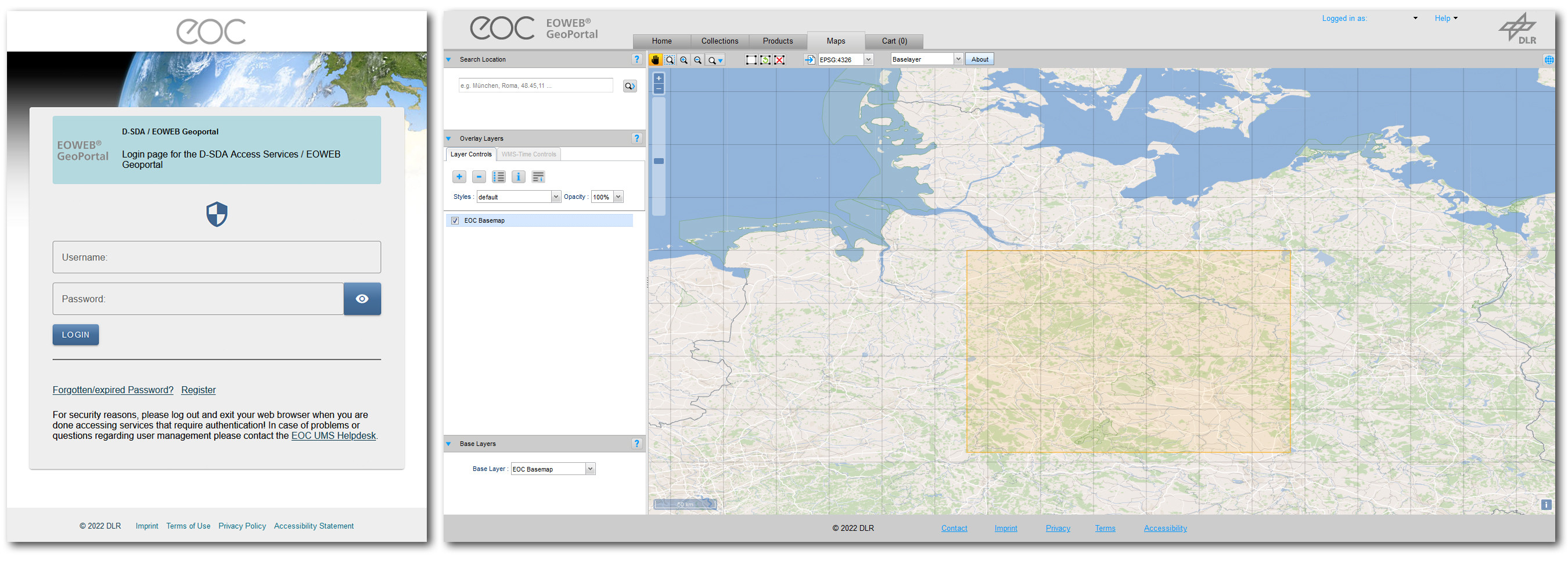 Screenshot EOWEB Geoportal DLR – © DLR